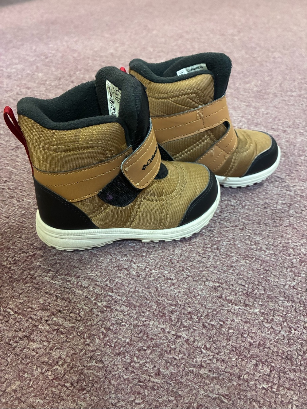 Columbia Kids Tan and Black Insulated Hook-and-Loop Winter Boots